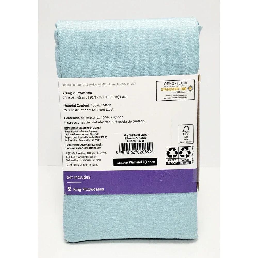 Better Homes & Gardens King Pillowcase Set 100% Cotton 300 Thread Count New
